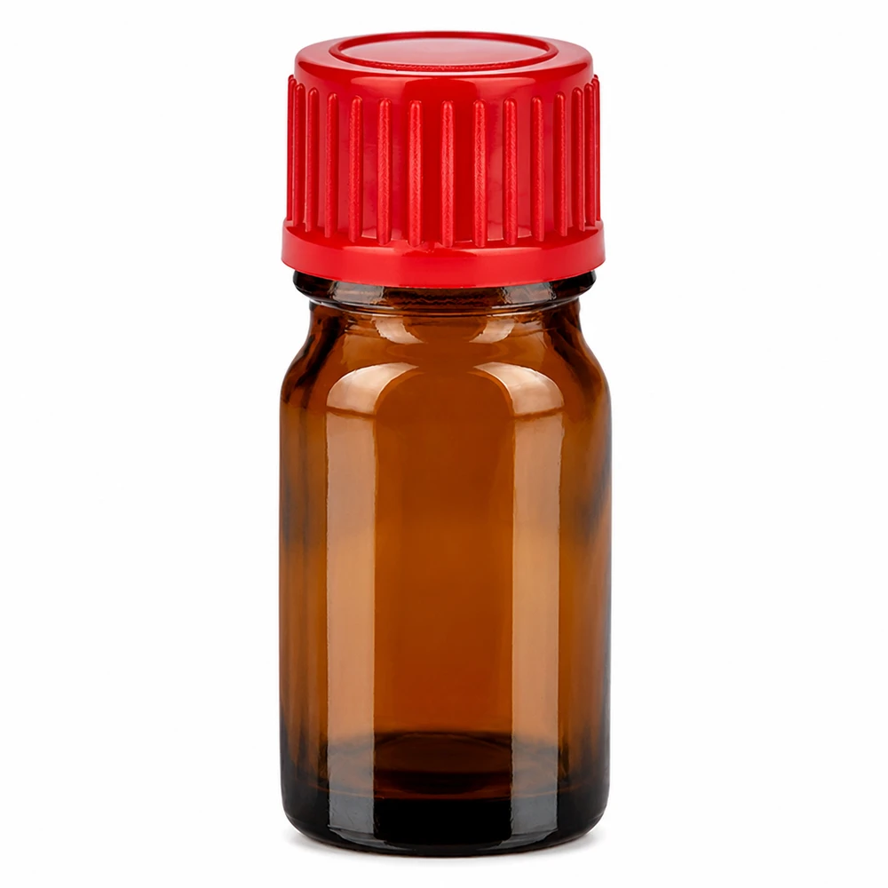 5ml amberkleurig glazen flesje met rode schroefdop voor essentiële oliën en laboratoriumbenodigdheden