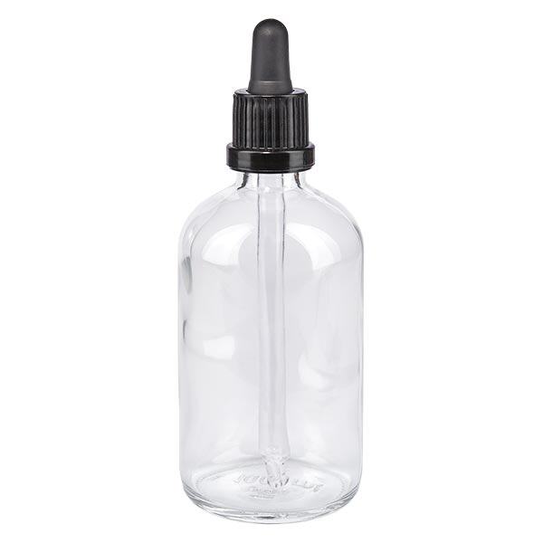 Pipetfles helder 100ml, pipet zwart VR Pipetfles helder 100ml, pipet zwart VR