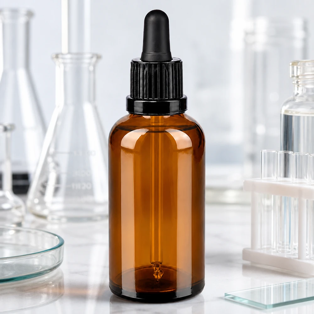 Compacte 50ml amberkleurige glazen fles met pipet OV BrownLine UT18/50 voor laboratoriumtoepassingen