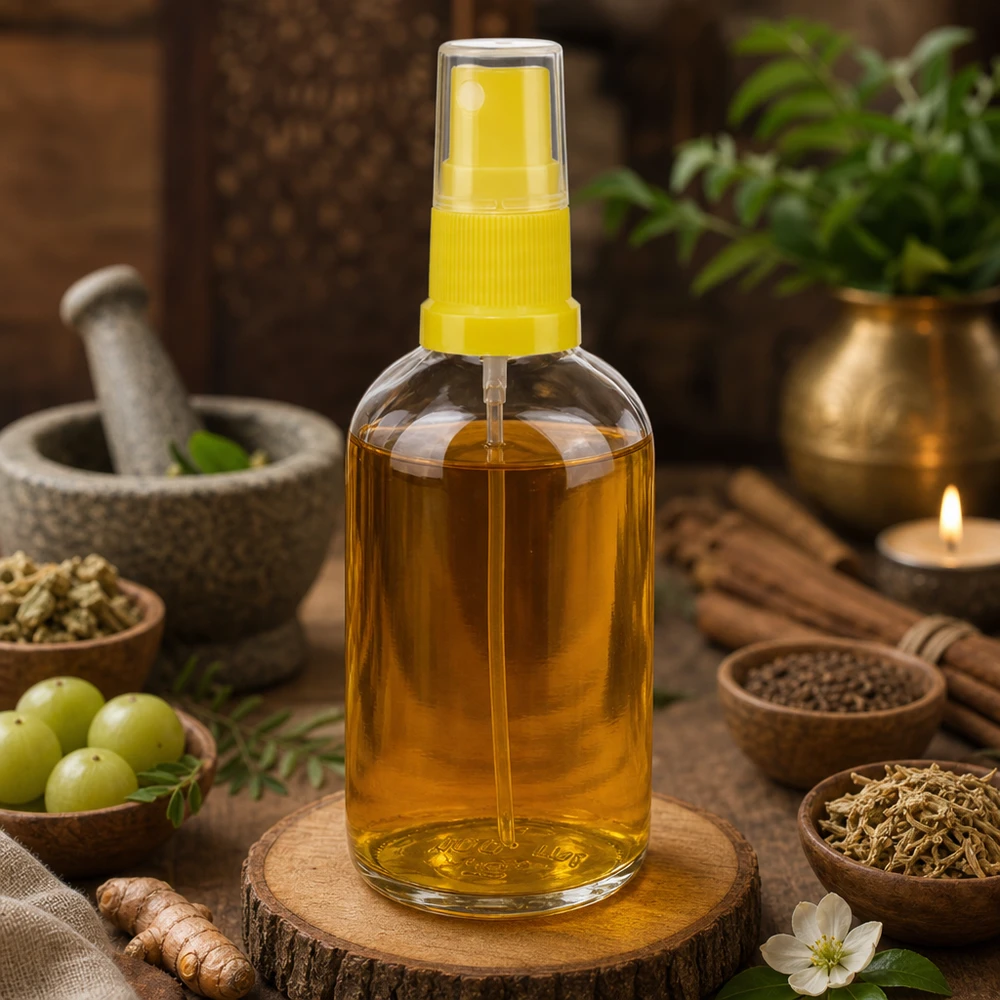 100ml spuitfles geel/tr. STD ClearLine UT18/100 Ayurvedische kruidenoliesprayfles 100 ml, geel transparant met pompmechanisme ClearLine