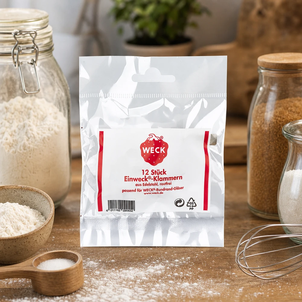 WECK klemt verpakkingen in natuurlijke keuken met voorraadpotten bloem kruiden en kookgerei lifestyle