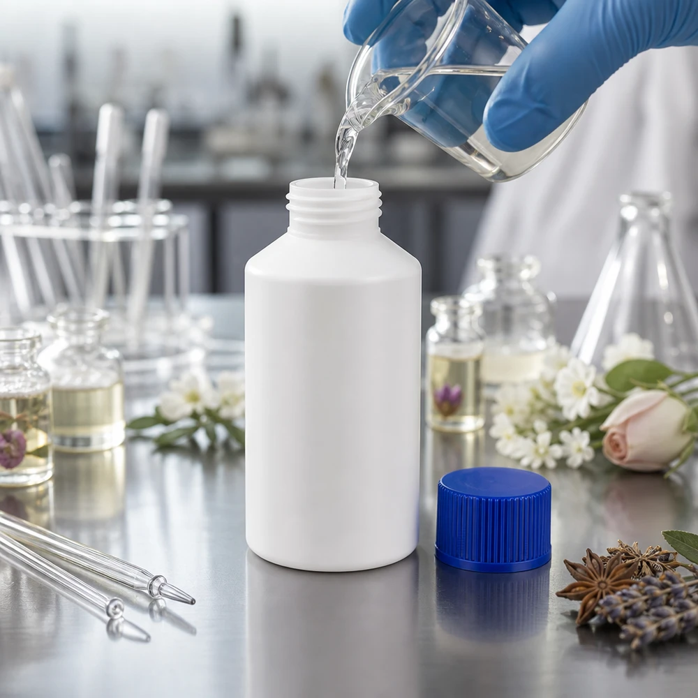 PET cilinderfles 50ml wit met schroefsluiting blauw Compacte apotheekfles van HDPE met blauwe SV voor etherische oliën en extracten