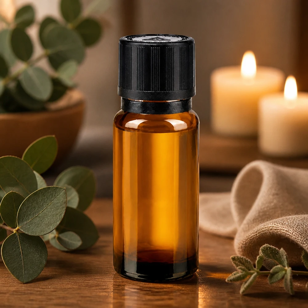 Compacte bruine glazen fles van 10 ml met ingebouwde druppelaar en blisterverpakking