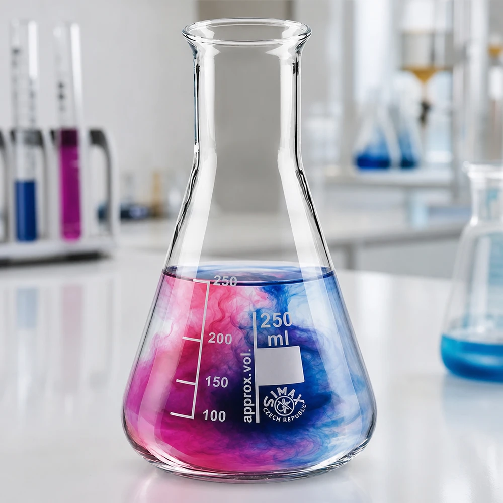 Laboratoriumglaswerk Erlenmeyer 250ml met smalle hals voor het analyseren van chemische verbindingen