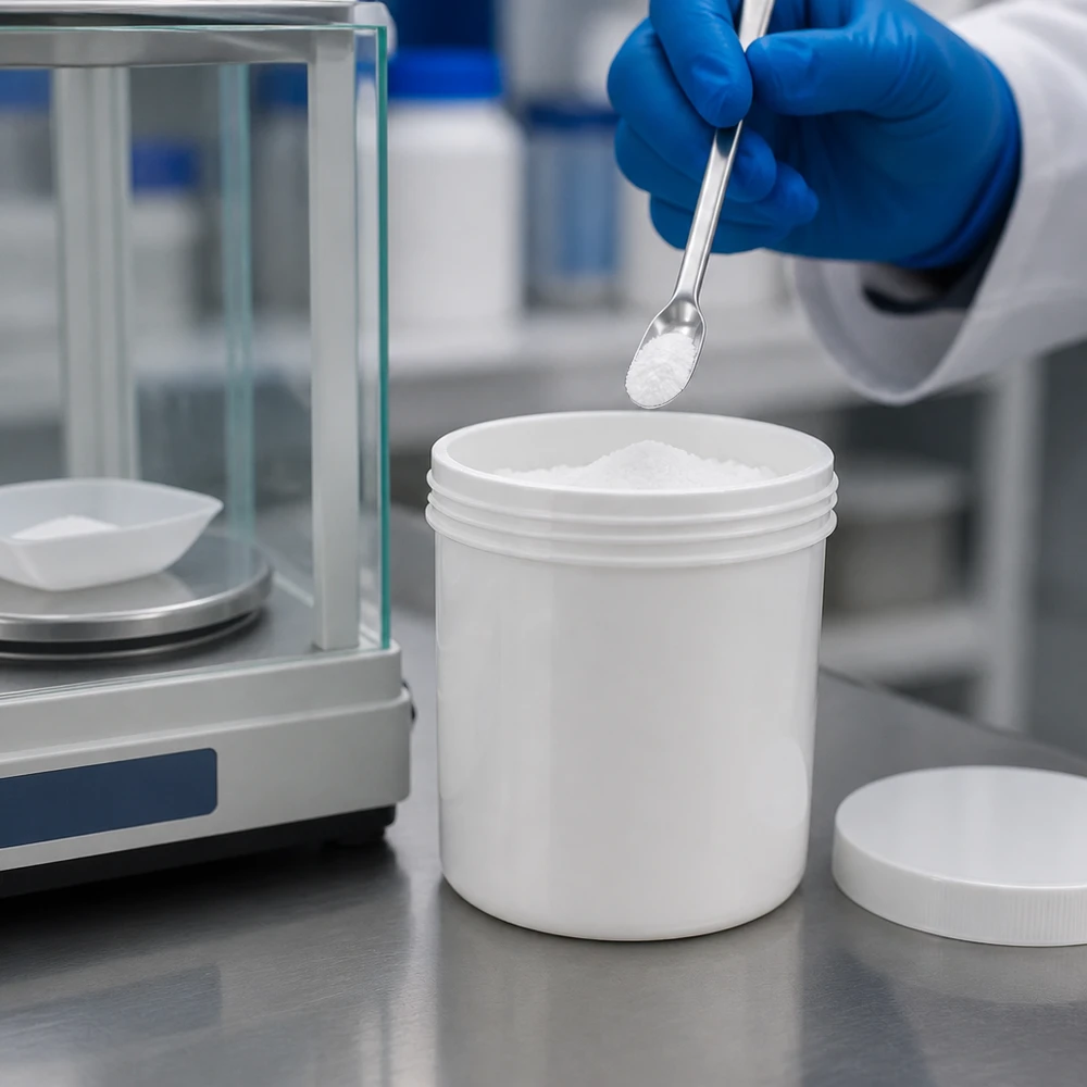 Kruik met schroefdeksel van 10 g, vervaardigd uit polypropyleen, voor het doseren van farmaceutische werkzame stoffen