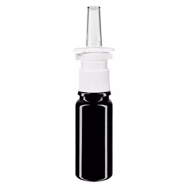 Fles van violet glas 10 ml met neusverstuiver wit Fles van violet glas 10 ml met neusverstuiver wit