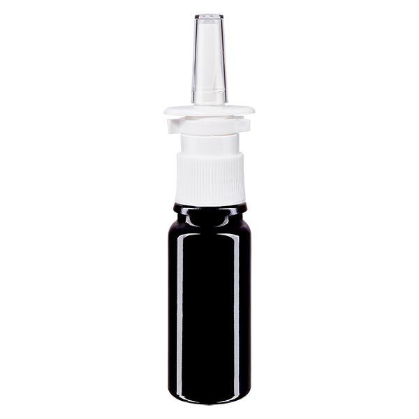 Fles van violet glas 10 ml met neusverstuiver wit Fles van violet glas 10 ml met neusverstuiver wit