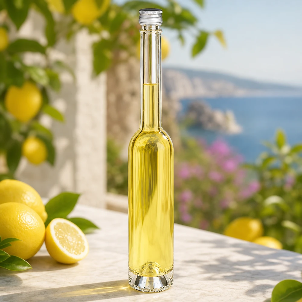 100ml Toni glazen fles met zilveren schroefdop - elegante smalle vorm voor limoncello