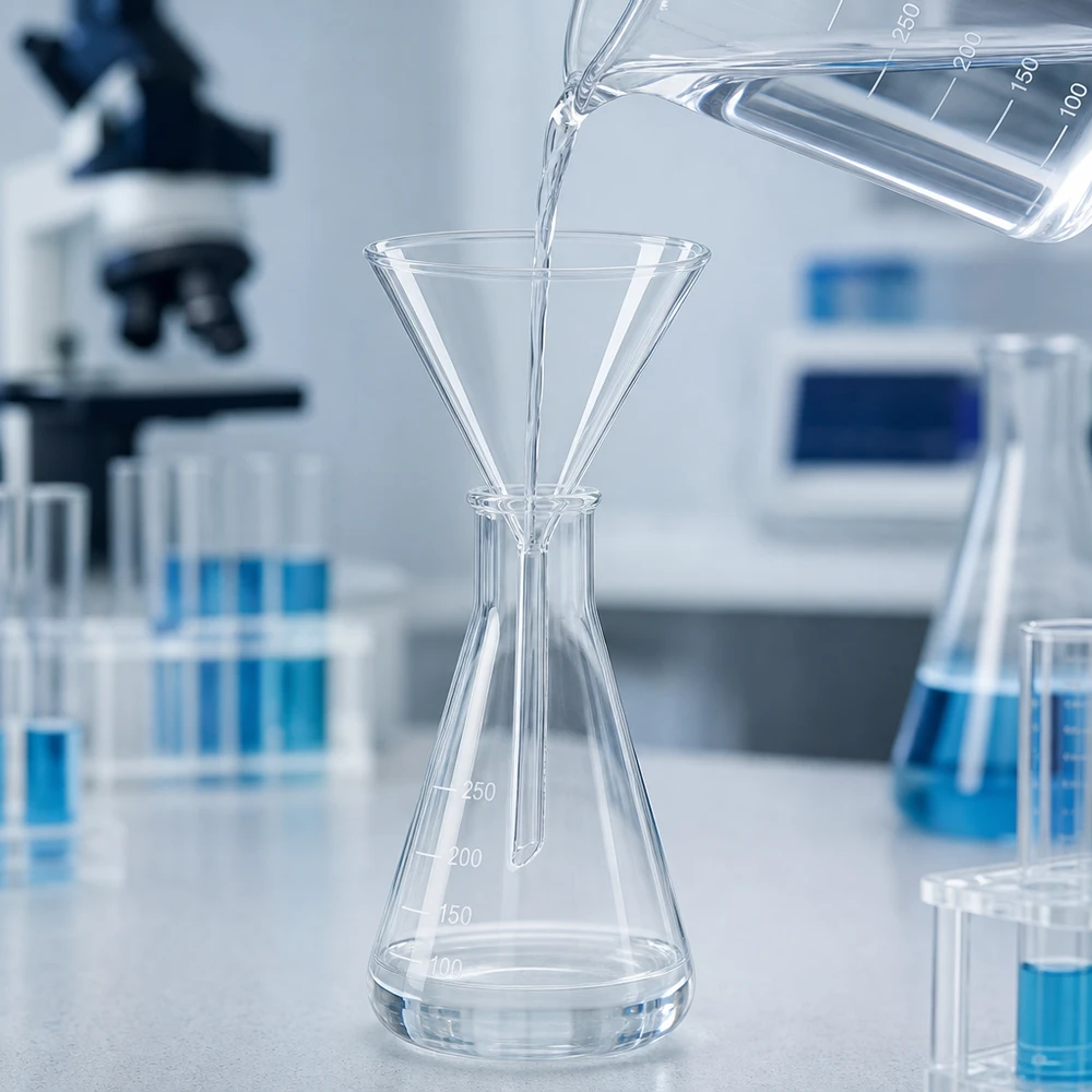 Laboratoriumtrechter met korte steel van borosilicaatglas met een diameter van 100 mm voor chemische toepassingen