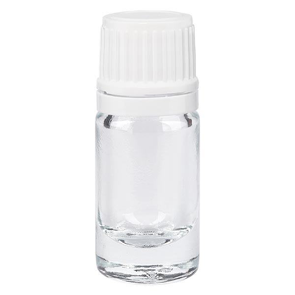 Helder glazen flessen 5ml met wit schroefsluiting VR Helder glazen flessen 5ml met wit schroefsluiting VR