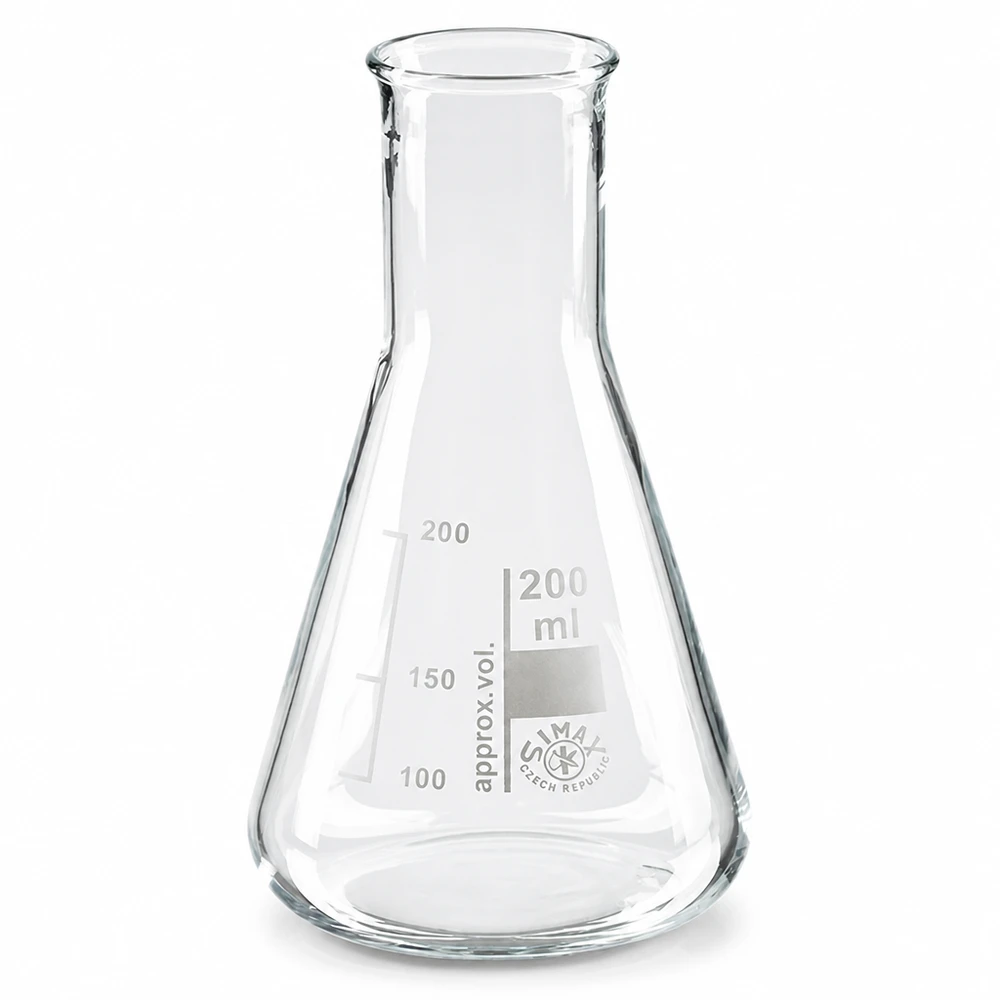 Erlenmeyer 200ml nauwe hals borosilicaat met afgeronde rand