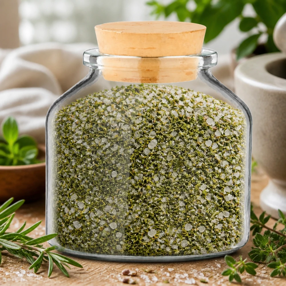 Idee voor een glazen kruidenpotje: Rond 100 ml helder incl. kurk 22/26 Herbruikbaar kruidenpotje van 100 ml, transparant, met kurken deksel voor aromatische kruidenmengsels