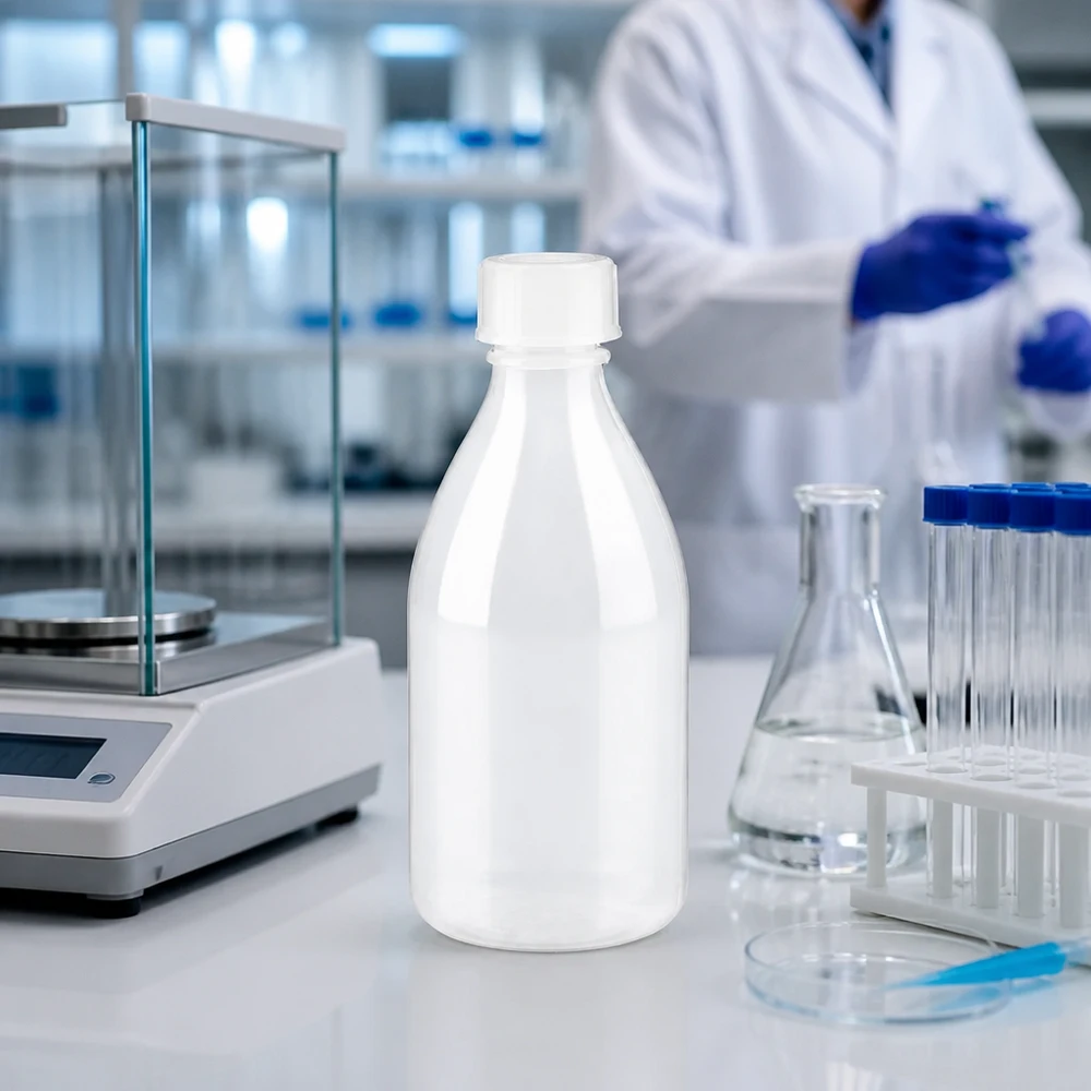 Nauwe hals laboratoriumfles 100ml met schroefsluiting Schroeffles met smalle hals van 100 ml, gemaakt van lichtondoorlatend wit HDPE, voor lichtgevoelige stoffen
