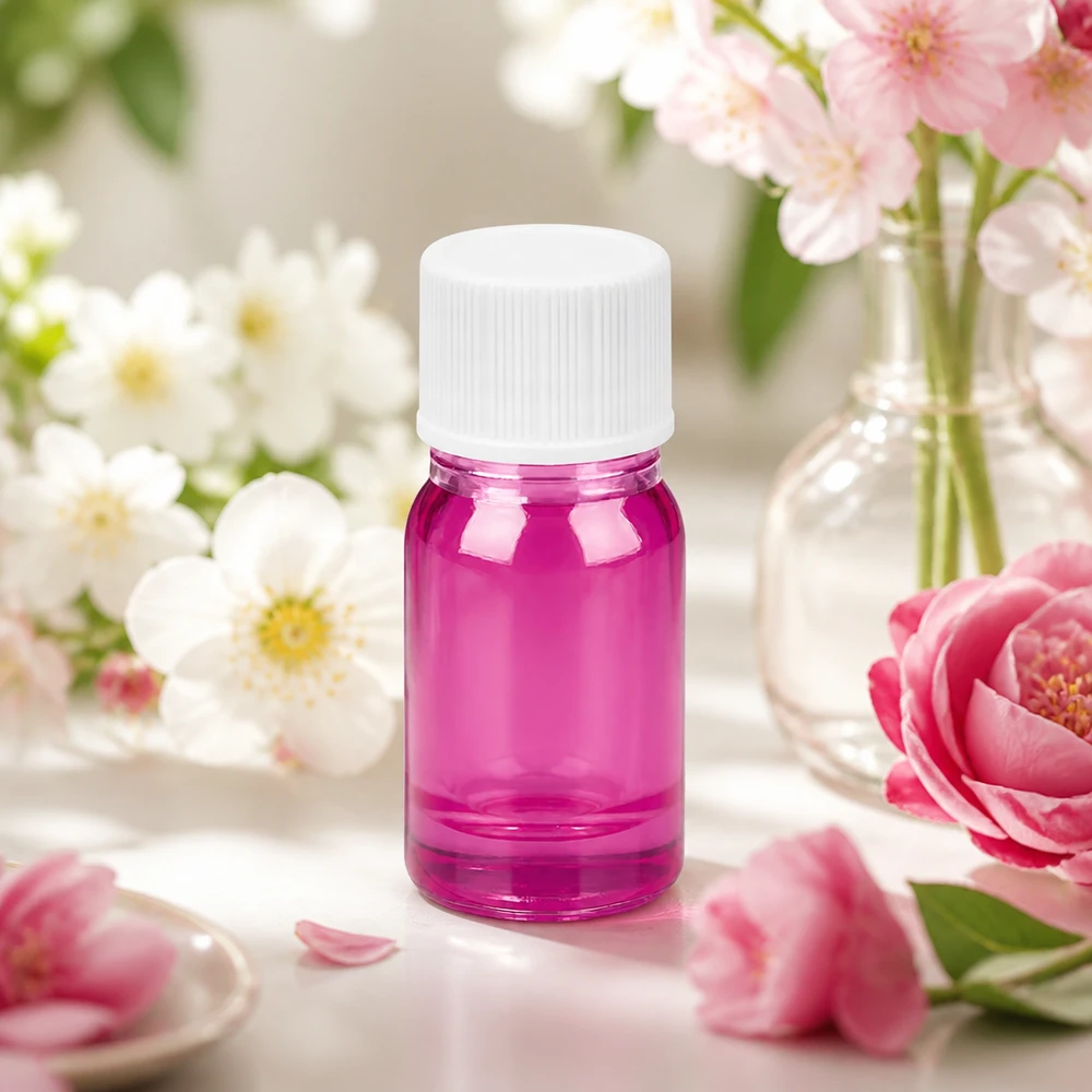 5 ml violet glazen flesje met UV-bescherming en witte dop voor het veilig bewaren van lichtgevoelige stoffen