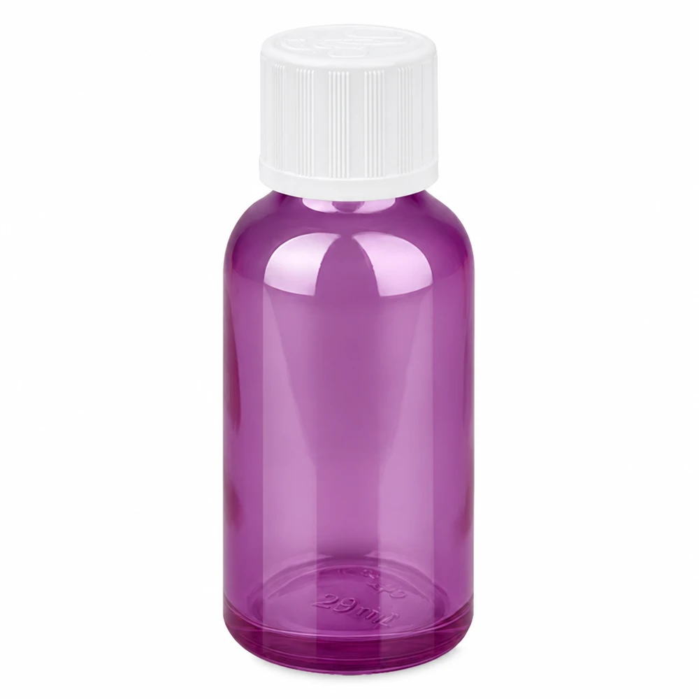 Compact 30ml flesje met paarse druppeldop voor aromatherapie en doe-het-zelf cosmetica