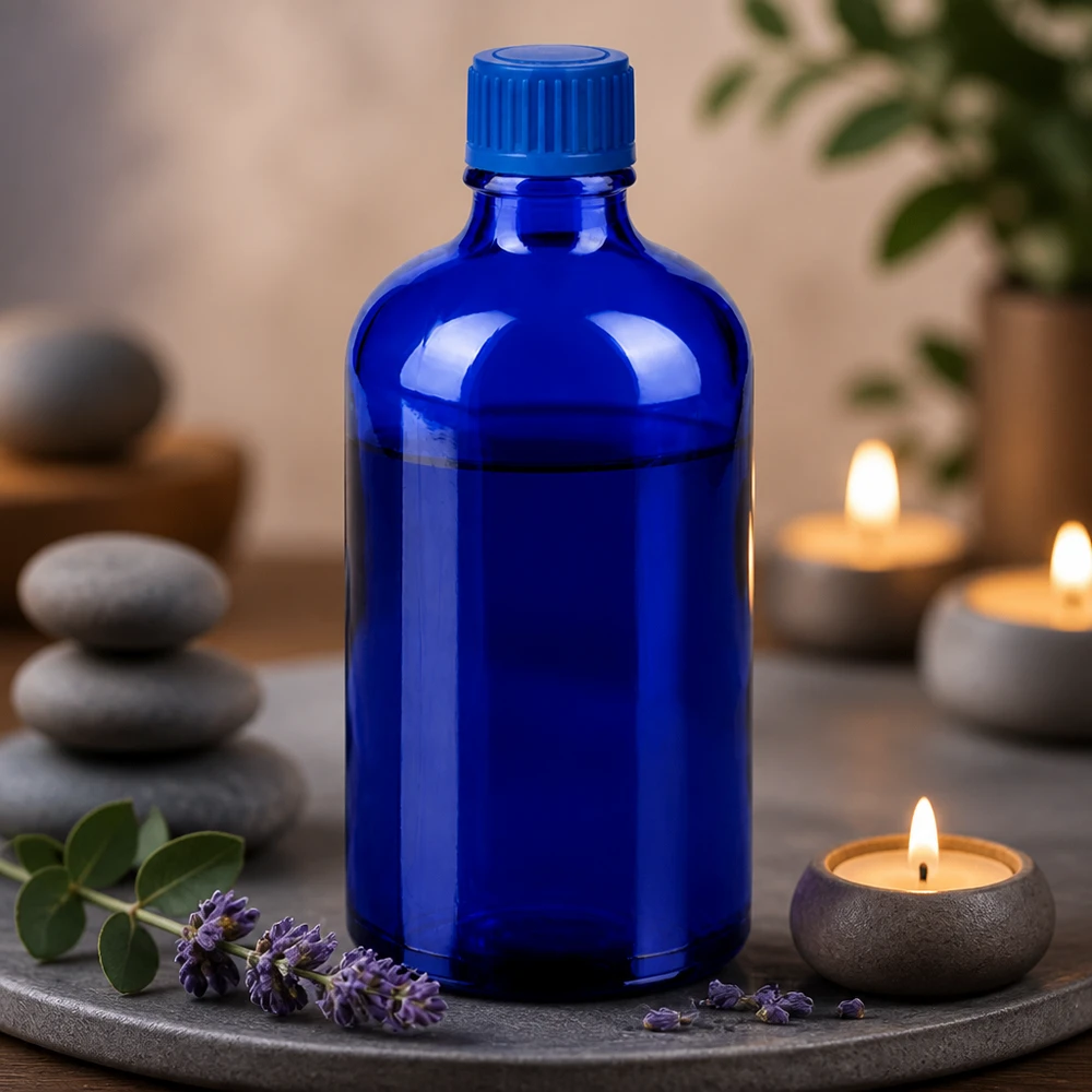 100ml fles 11mm SV blauw STD BlueLine UT18/100 Handig 100ml flesje in intens blauw met kindveilige schroefdop UT18