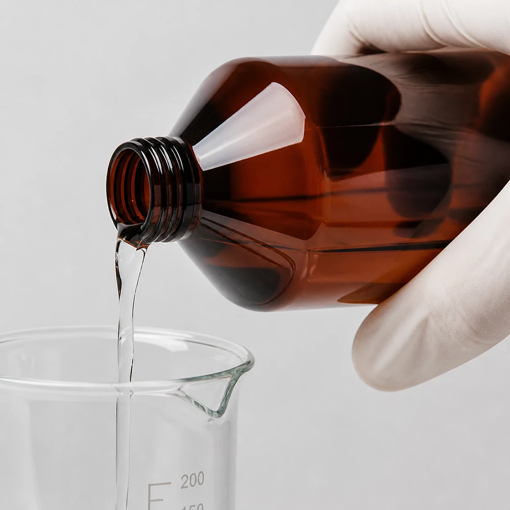 PET-fles 500ml met zwarte spuitdop OV Lichtschützende braune 500ml PET Flasche mit Spritzverschluss beim Abfüllvorgang