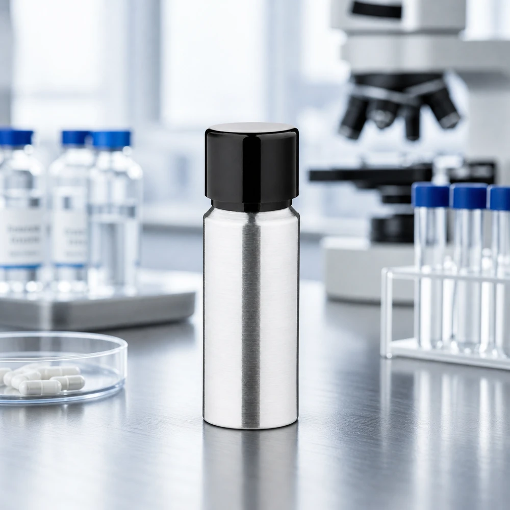 20 ml aluminium fles geslepen incl. schroefdop zwart met conusafdichting Klein aluminium flesje van 20 ml in handig zakformaat met veilige schroefdop