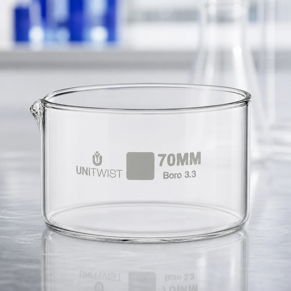 Kristalliseer schaal ø70mm borosilicaatglas UNiTWIST Vlakke glazen schaal, ø70 mm, UNiTWIST Boro 3.3, voor kristallisatie, inverdamping en laboratoriumproeven