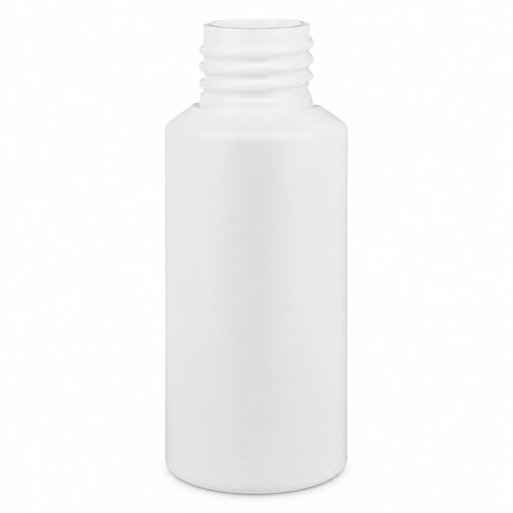PET cilinderfles 30ml wit, S20x3, zonder sluiting Compacte witte kunststof fles van 30 milliliter, gemaakt van hogedichtheidpolyethyleen (HDPE)