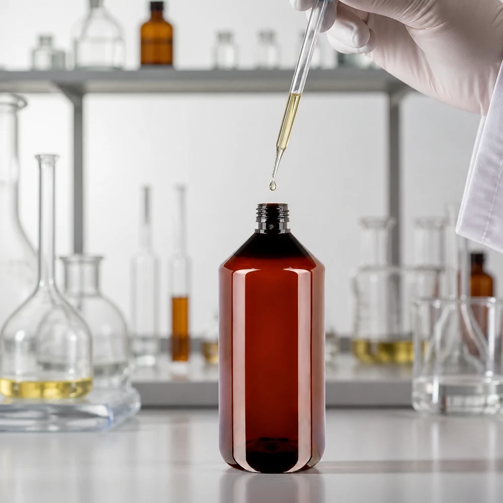 PET fles 1000ml PP28 zonder dop Hoogwaardige bruine PET-fles van 1000 ml met PP28-schroefdraad voor lichtgevoelige stoffen