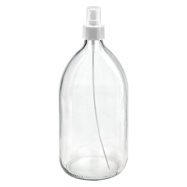 1000 ml Euro-medicijnfles helder met verstuiver witte incl. dop transparant 1000 ml Euro-medicijnfles helder met verstuiver witte incl. dop transparant