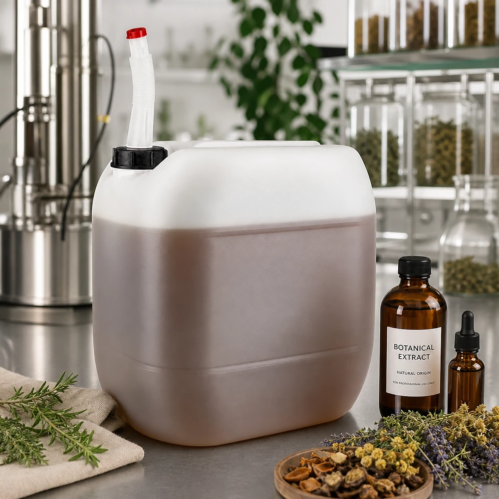 Jerrycan van 30 liter met flexibele uitloopbuis voor het professioneel afvullen van kruidenextracten in het laboratorium