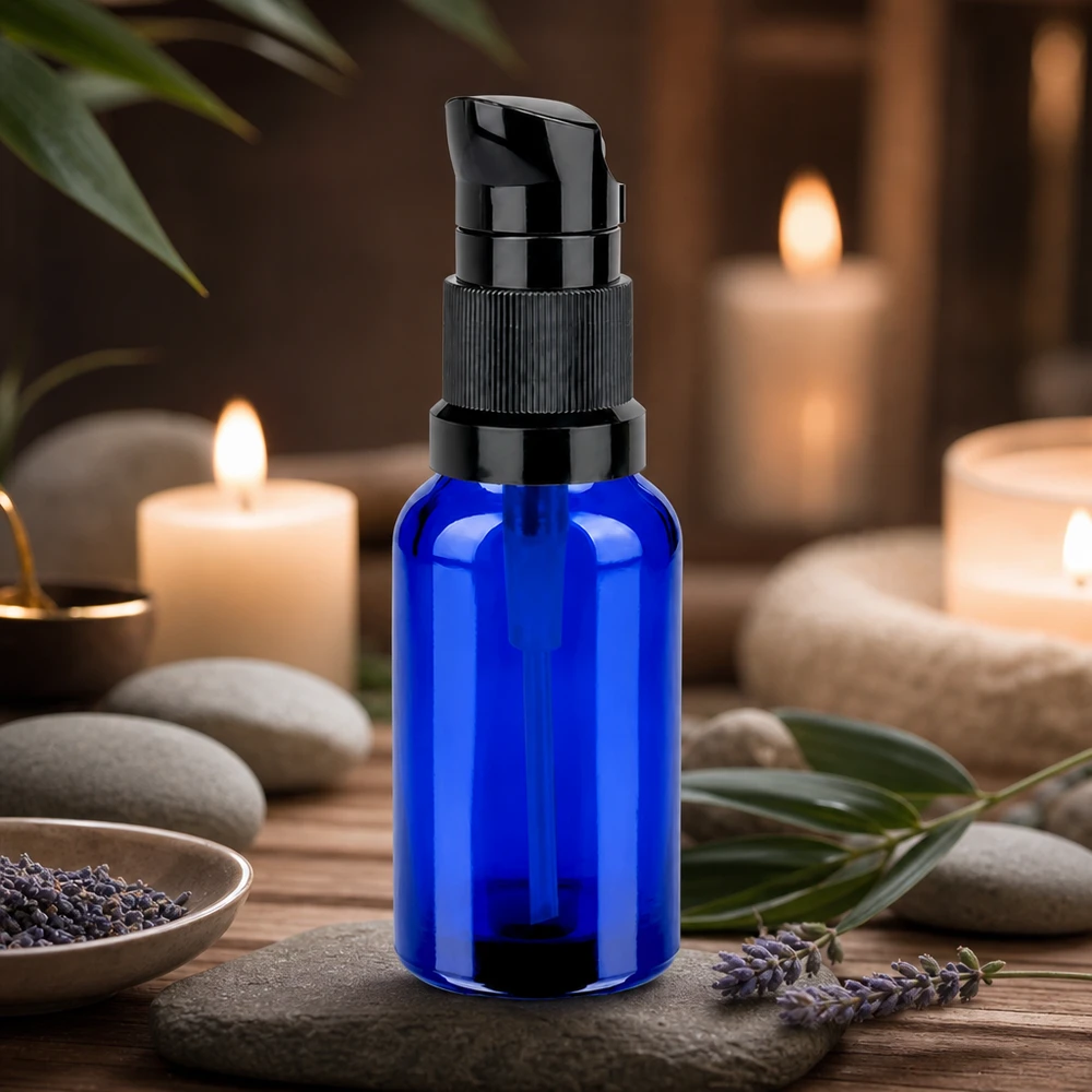 20ml pompfles zwart STD BlueLine UT18/20 - robuuste glaskwaliteit met duurzame dop