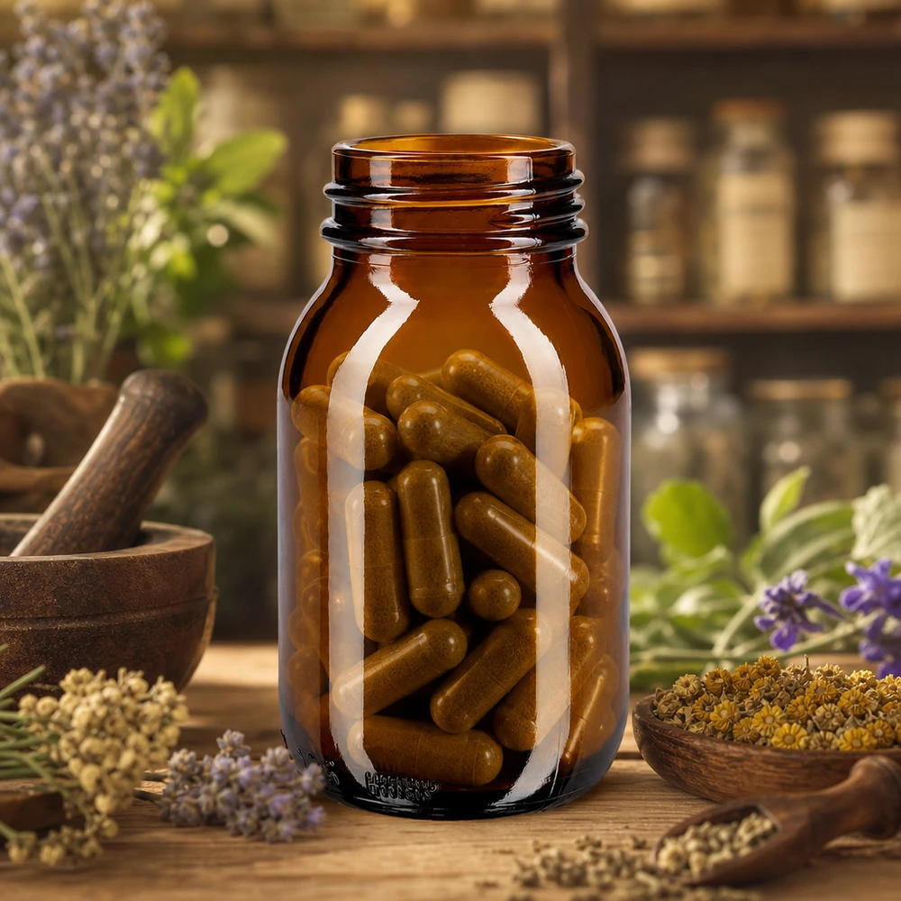 125 ml amberkleurige glazen fles met wijde hals voor het veilig bewaren van capsules en tabletten