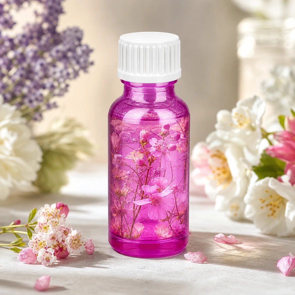 Praktisch flesje van 20 ml in een heldere paarse kleur, ideaal voor doe-het-zelfcosmetica en mengsels