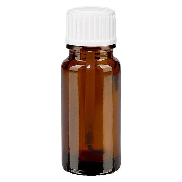 Bruine glazen fles 10ml met wit schroefsluiting kwastje VR Bruine glazen fles 10ml met wit schroefsluiting kwastje VR