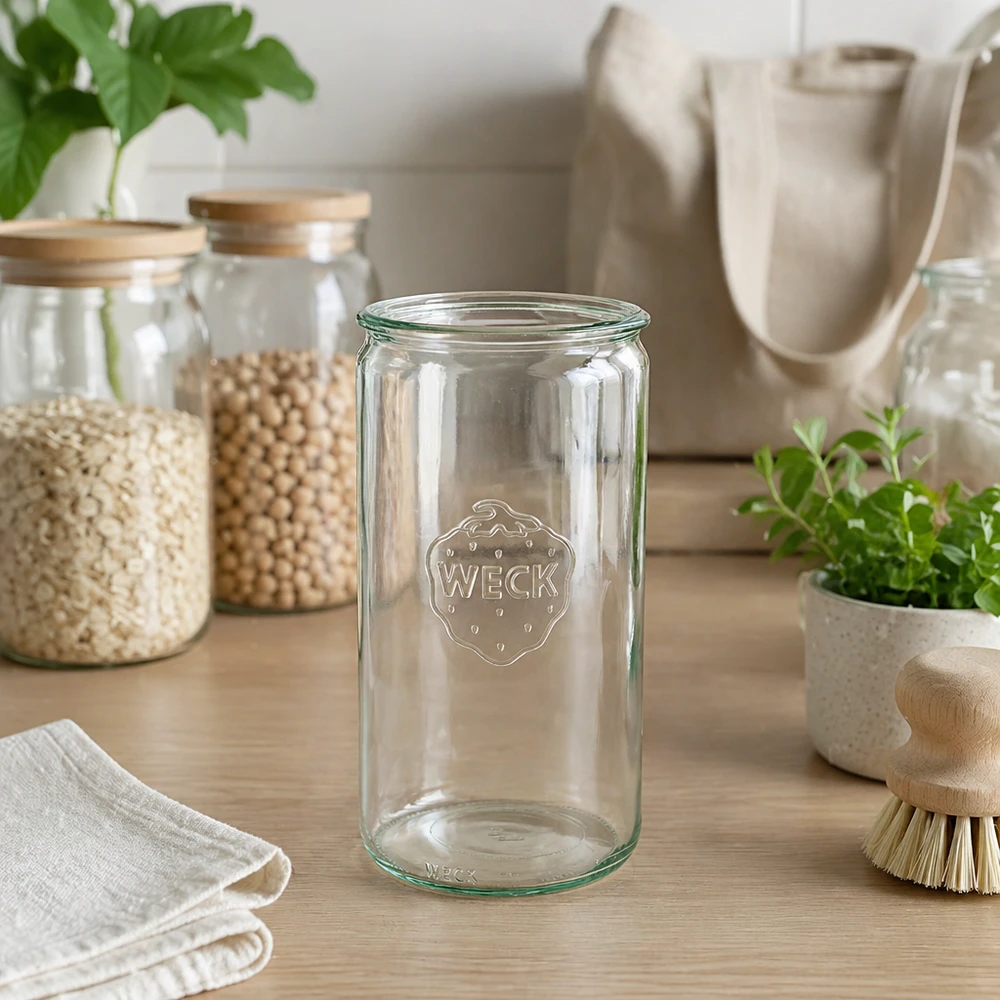 1590 ml cilindrische glazen pot WECK RR100 WECK cilinderpot 1590ml RR100 transparant in duurzame zero-waste keuken met voorraadpotten en natuurlijke materialen