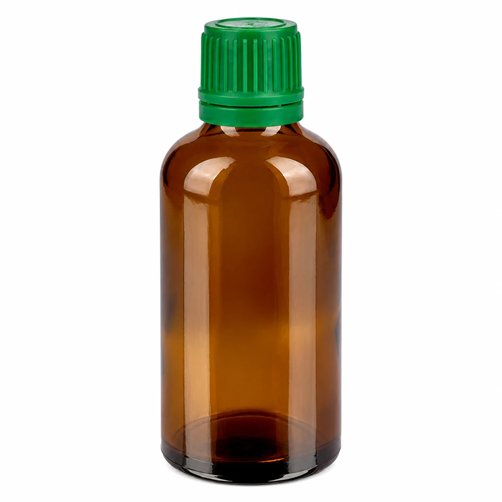50ml bruine schroefdopfles met groen deksel ideaal voor homeopathie en aromatherapie