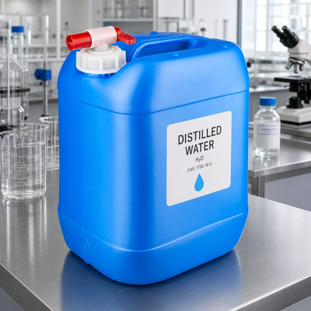Draagbare kunststof emmer van 20 liter, blauw, met handvat en tapkraan, voor laboratoriumtoepassingen