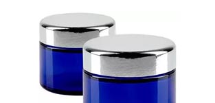 Glazen pot blauw met zilveren deksel