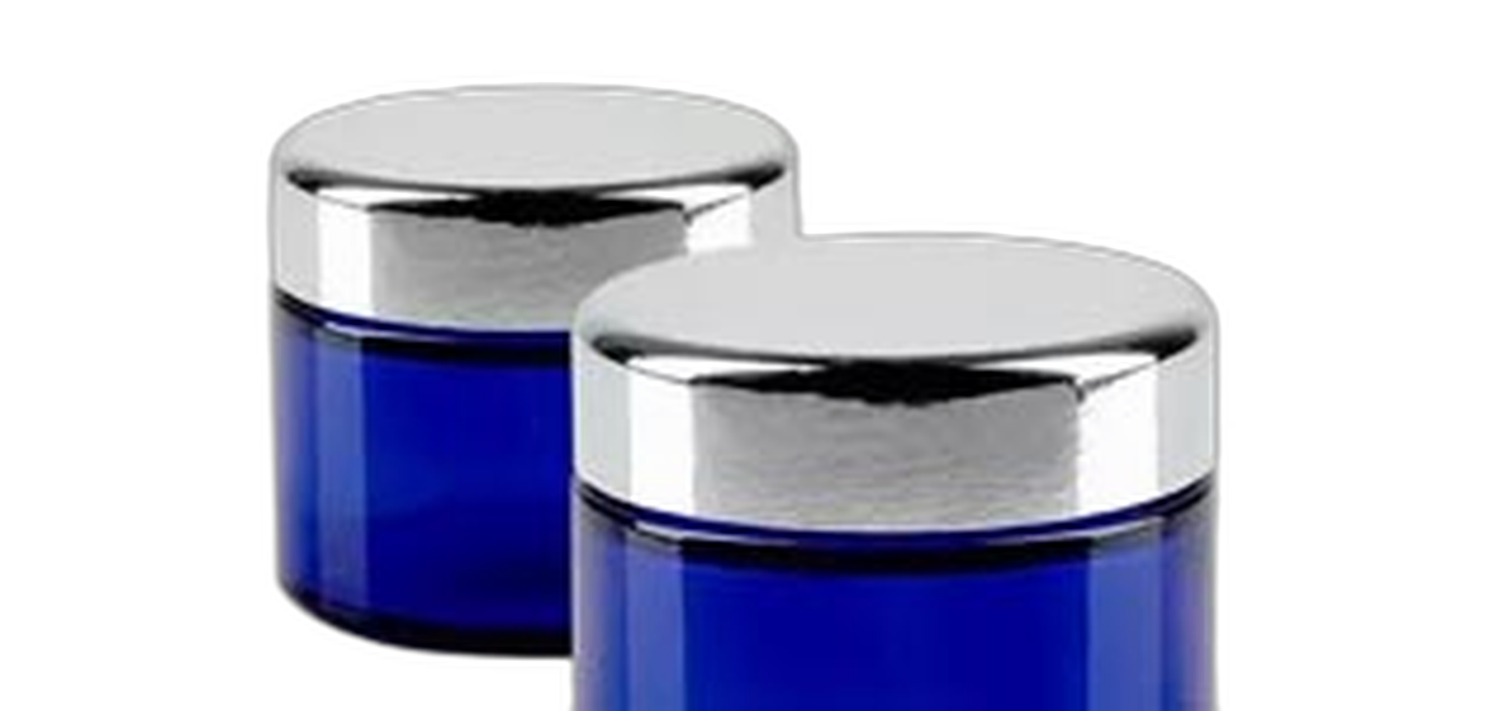 Glazen pot blauw met zilveren deksel