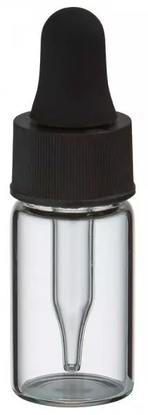 Mini pipetfles 3ml helder, schroefdraad M13 met druppelpipet PL28 zwart/zwart Mini pipetfles 3ml helder, schroefdraad M13 met druppelpipet PL28 zwart/zwart