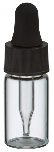 Mini pipetfles 3ml helder, schroefdraad M13 met druppelpipet PL28 zwart/zwart Mini pipetfles 3ml helder, schroefdraad M13 met druppelpipet PL28 zwart/zwart
