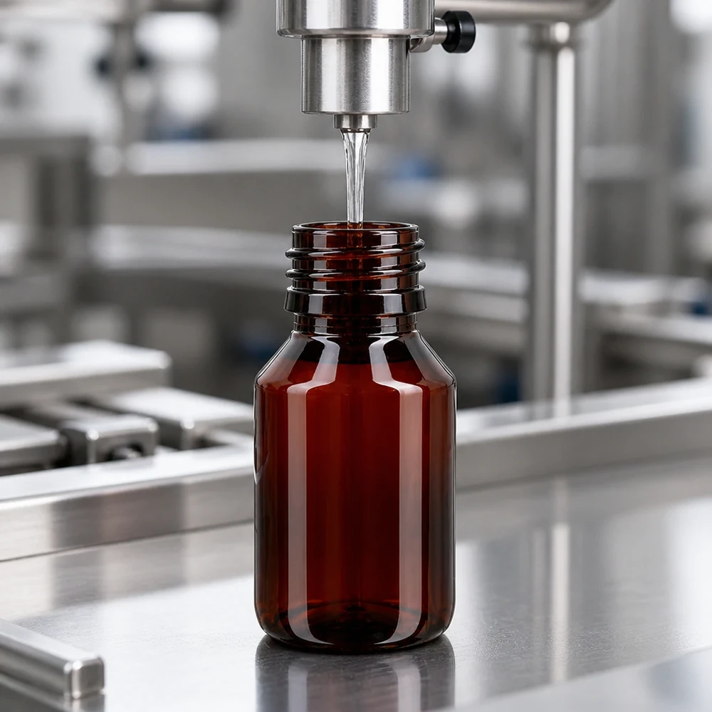 PET-fles 50ml PP28 zonder dop Bruine medicijnfles van 50 ml, PET, zonder dop, PP28-schroefdraad, wordt machinaal gevuld met vloeistof