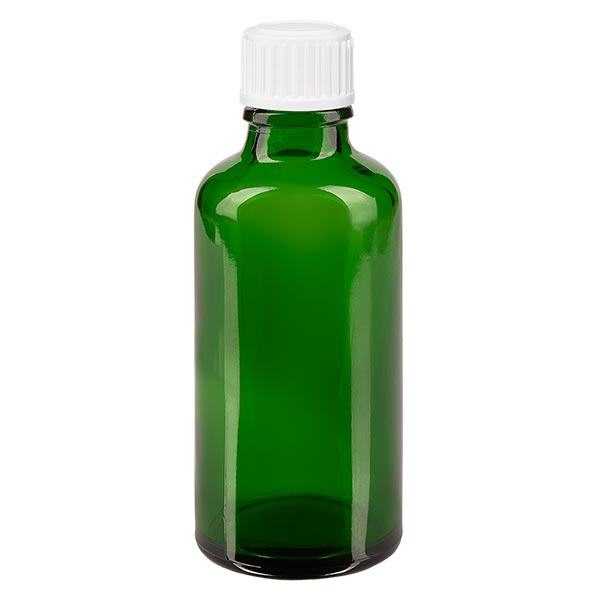 Groenen glazen flessen 50ml met wit schroefsluiting St Groenen glazen flessen 50ml met wit schroefsluiting St