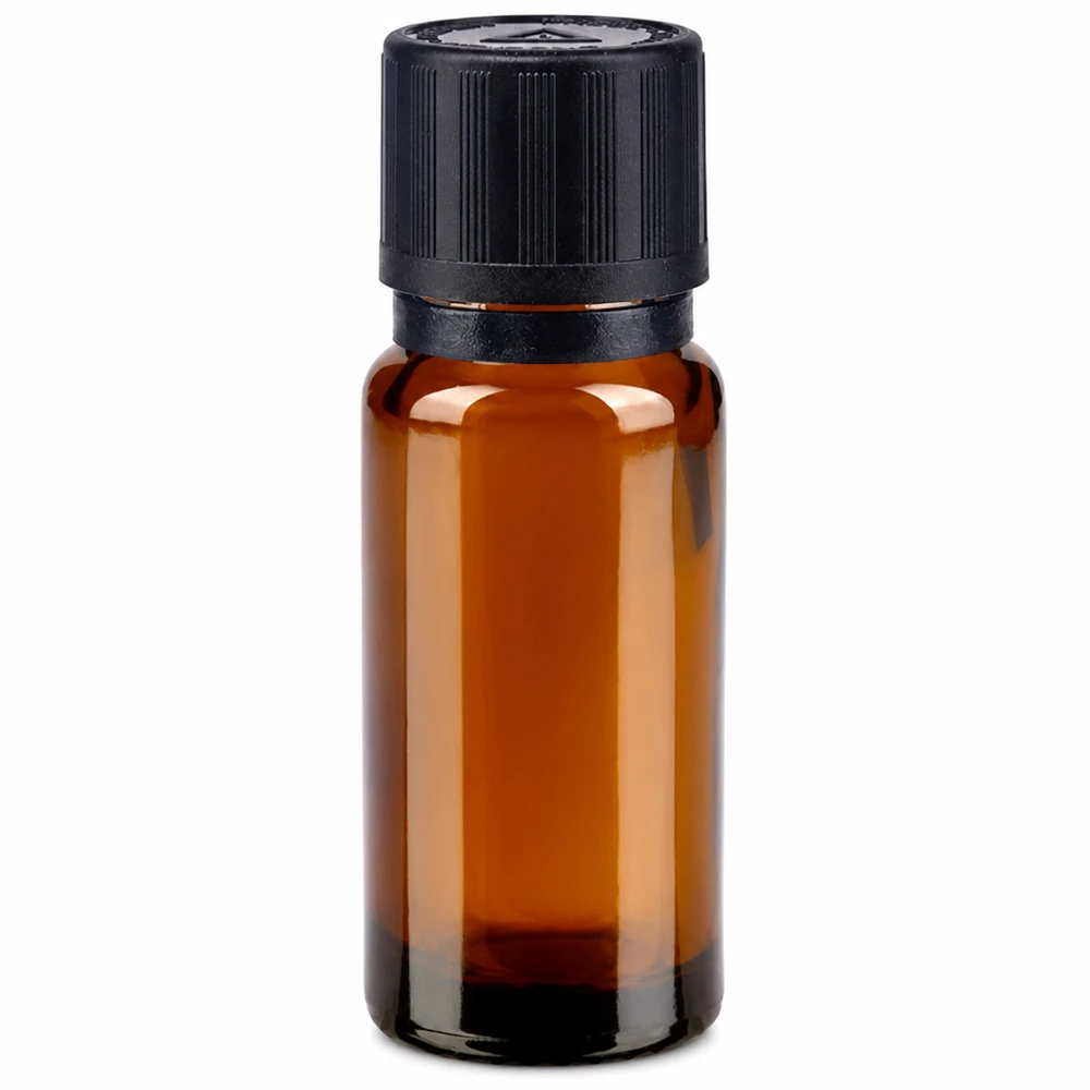 Bruine glazen fles 10ml met zwart druppelsluiting 1mm kinderslot Bliw. VR Amberkleurige apothekersfles van 10 ml met zwarte blisterdruppelsluiting en kinderveiligheid