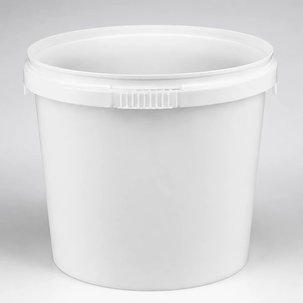 Ronde emmer van 1 liter, gemaakt van voedselveilig PP, in wit, met geïntegreerde veiligheidsring