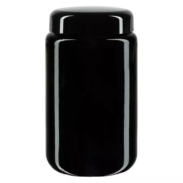 Vierkante hals pot + violet glas 400ml, met zwarte deksel Vierkante hals pot + violet glas 400ml, met zwarte deksel