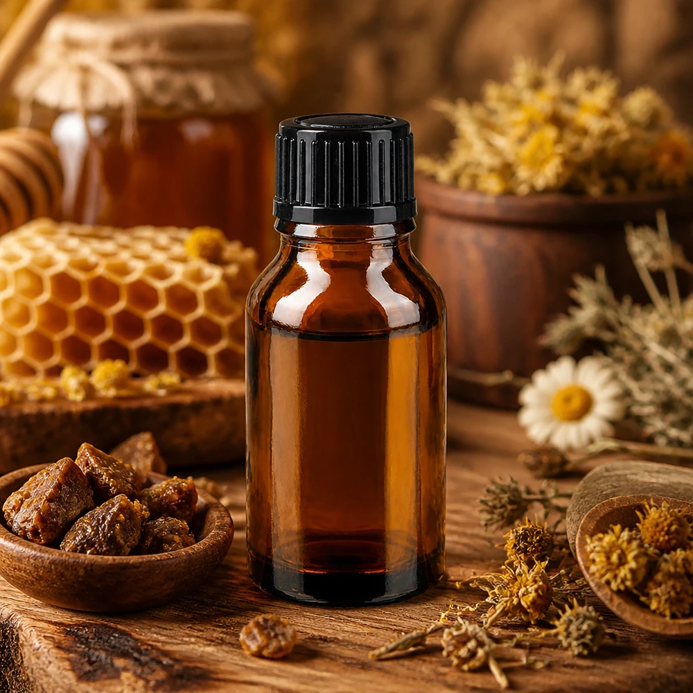 Lichtbestendige druppelfles van 15 ml van bruin glas met zwarte dop voor natuurlijke producten