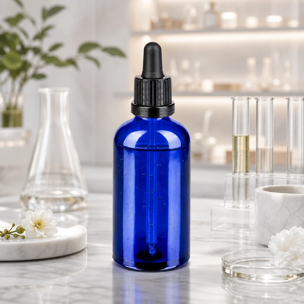 100ml pipetfles zwart OV BlueLine UT18/100 Compacte doseerfles van 100 ml in elegant blauw voor ruimtebesparend opbergen