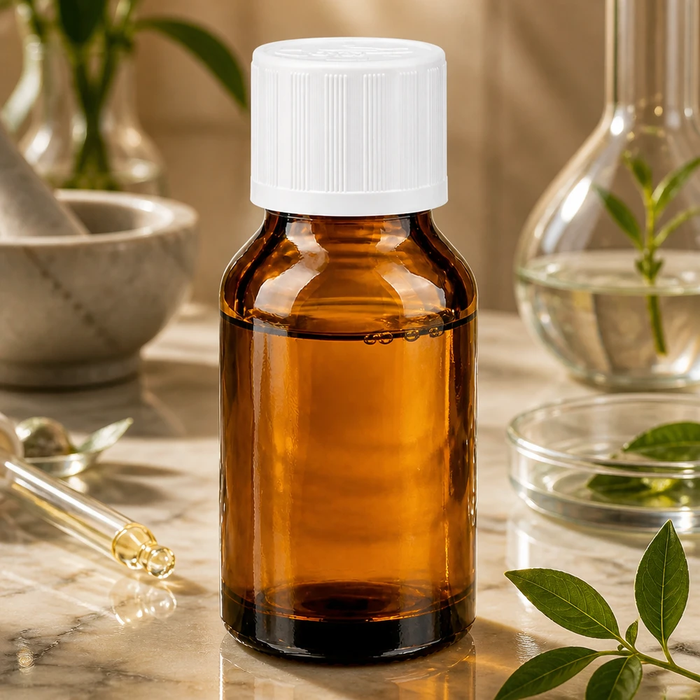 Bruine glazen fles 30ml met wit schroefsluiting kinderslot St Apothekersflesje van 30 ml, bruin glas, met druppelpipet en witte veiligheidsdop, laboratoriumomgeving