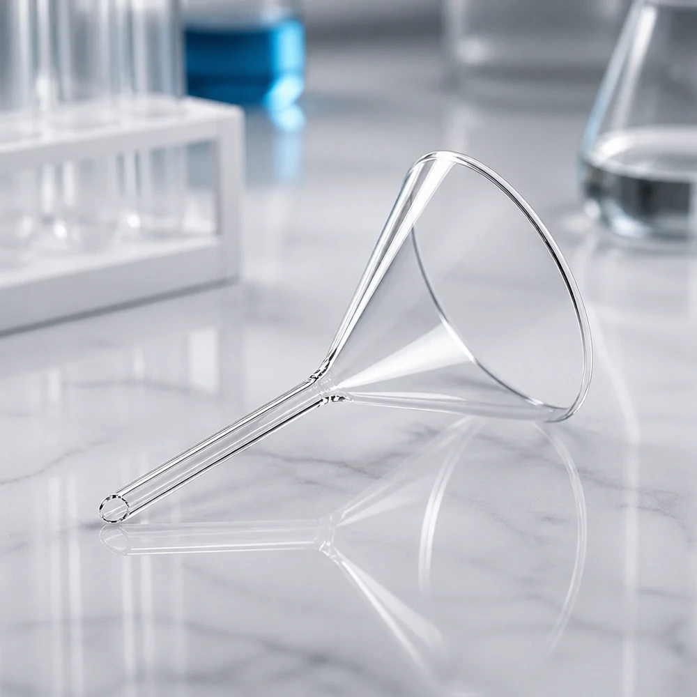 Transparante glazen trechter 100mm korte stijl voor professioneel laboratoriumwerk en filtratieprocessen