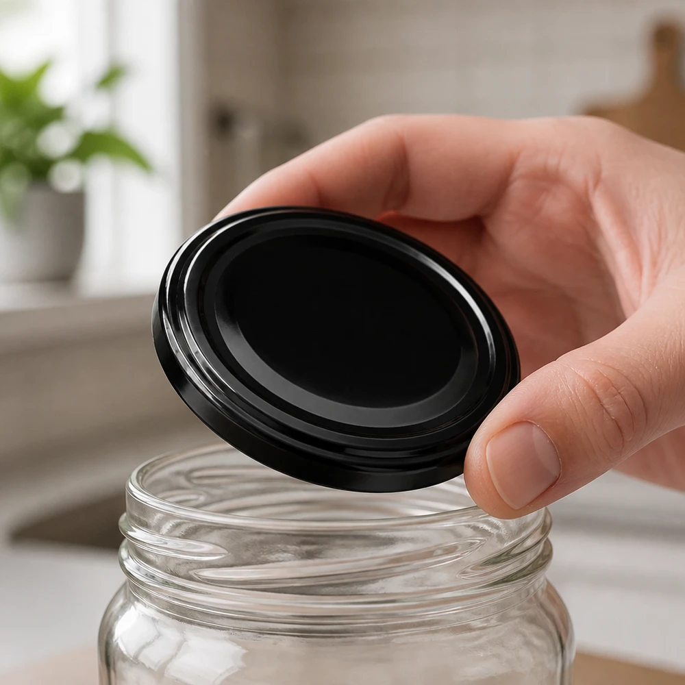 63mm BioSeal deksel zwart (TO63) UNiTWIST UNiTWIST TO63 Inmaakdeksel, glanzend zwart, BPA-NI unitemp, voor het bewaren van voorraden en het inmaken