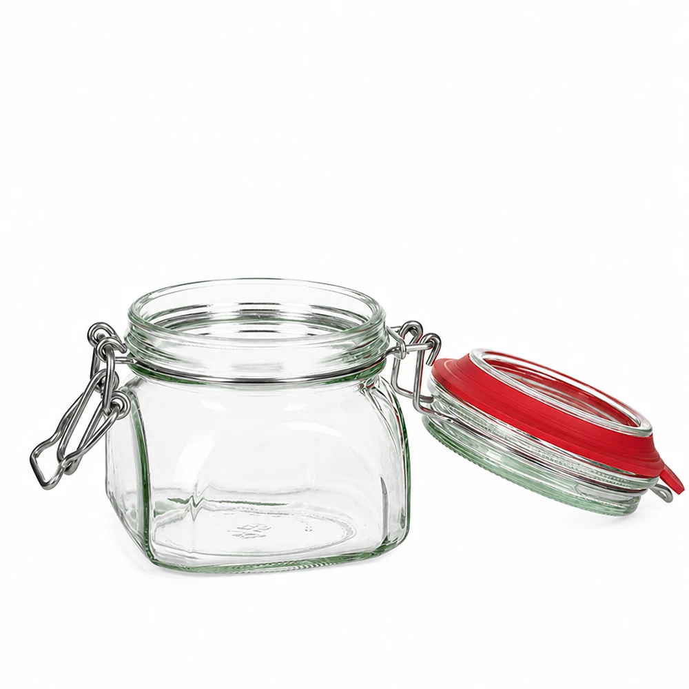 Vierkante inmaakpot 370 ml met praktisch draaideksel van helder glas