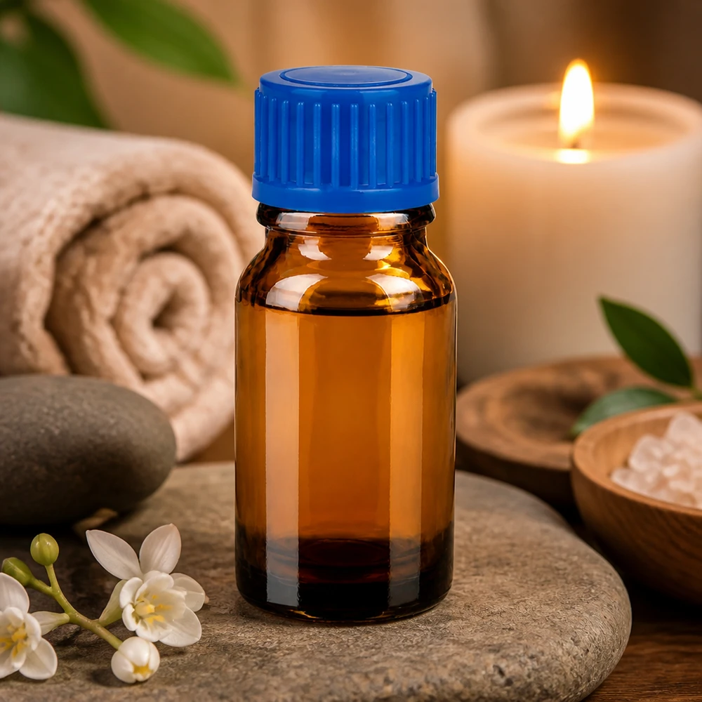 Nauwkeurige glazen fles van 10 ml met blauwe schroefdop voor het doseren van concentraten en essences